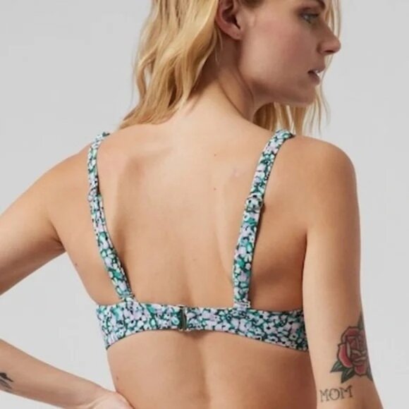 Athleta Purple Green Camo Floral Gables Square Neck Bra Cup Bikini Top 36B/C - Picture 3 of 7